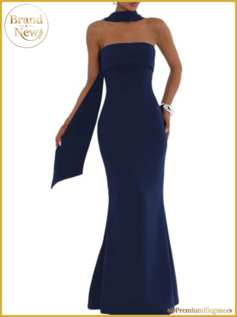 Strapless Bodycon Maxi Dress with Detachable Scarf Mermaid Formal Gown